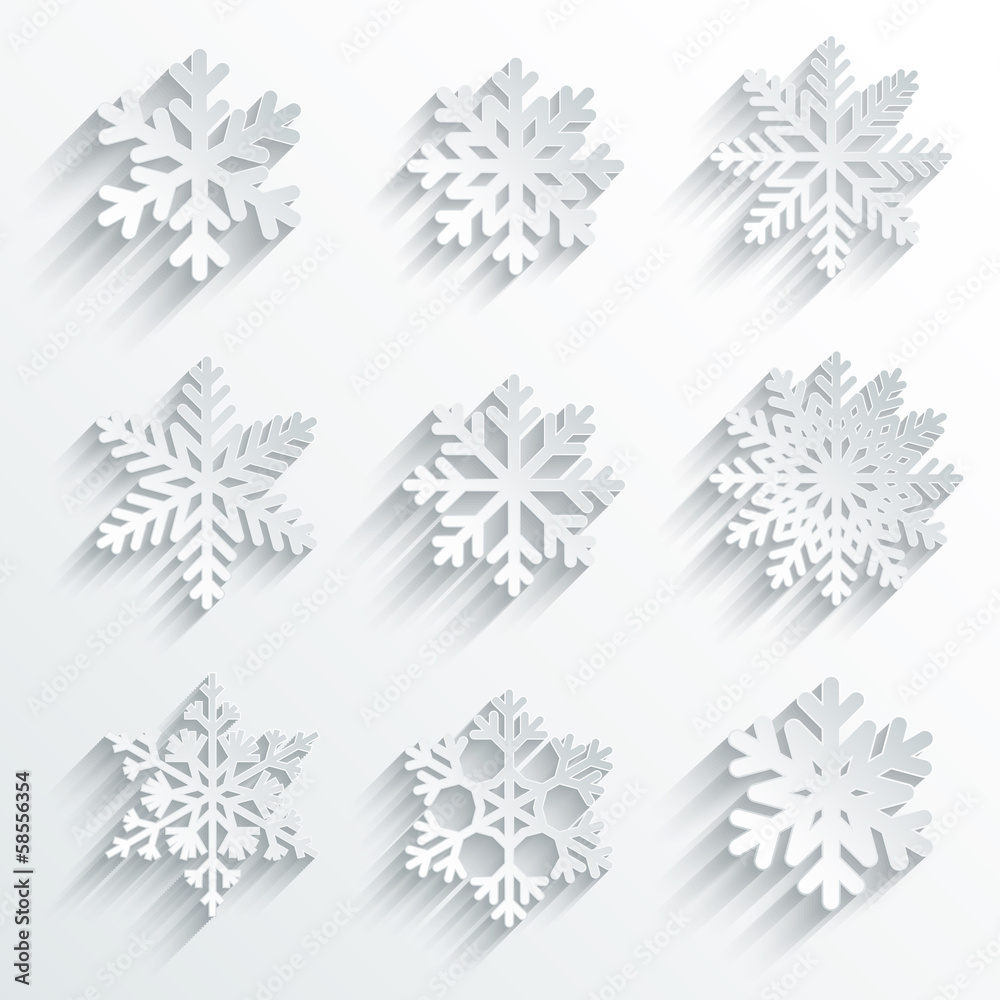 Snowflakes shape vector icon set. Creative snow design - obrazy, fototapety, plakaty 