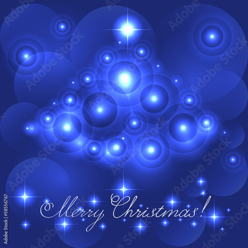 Merry Christmas card with blue glowing flares