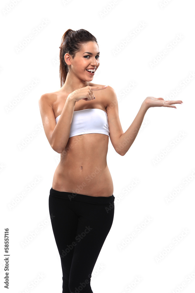 Showing sign woman Showing sign woman