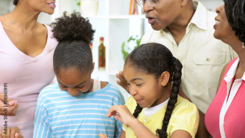 Happy Ethnic Grandparents Home Kitchen Young Granddaughters Happy Ethnic Grandparents Home Kitchen Young Granddaughters