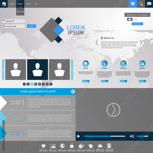 Template for website, eps10 vector with video player