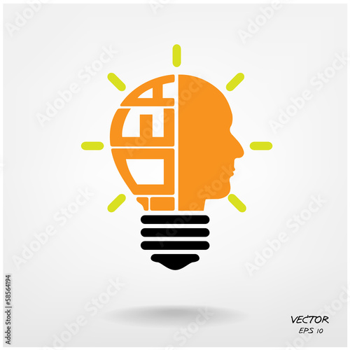 Creative light bulb,head symbol, Business and ideas concepts.