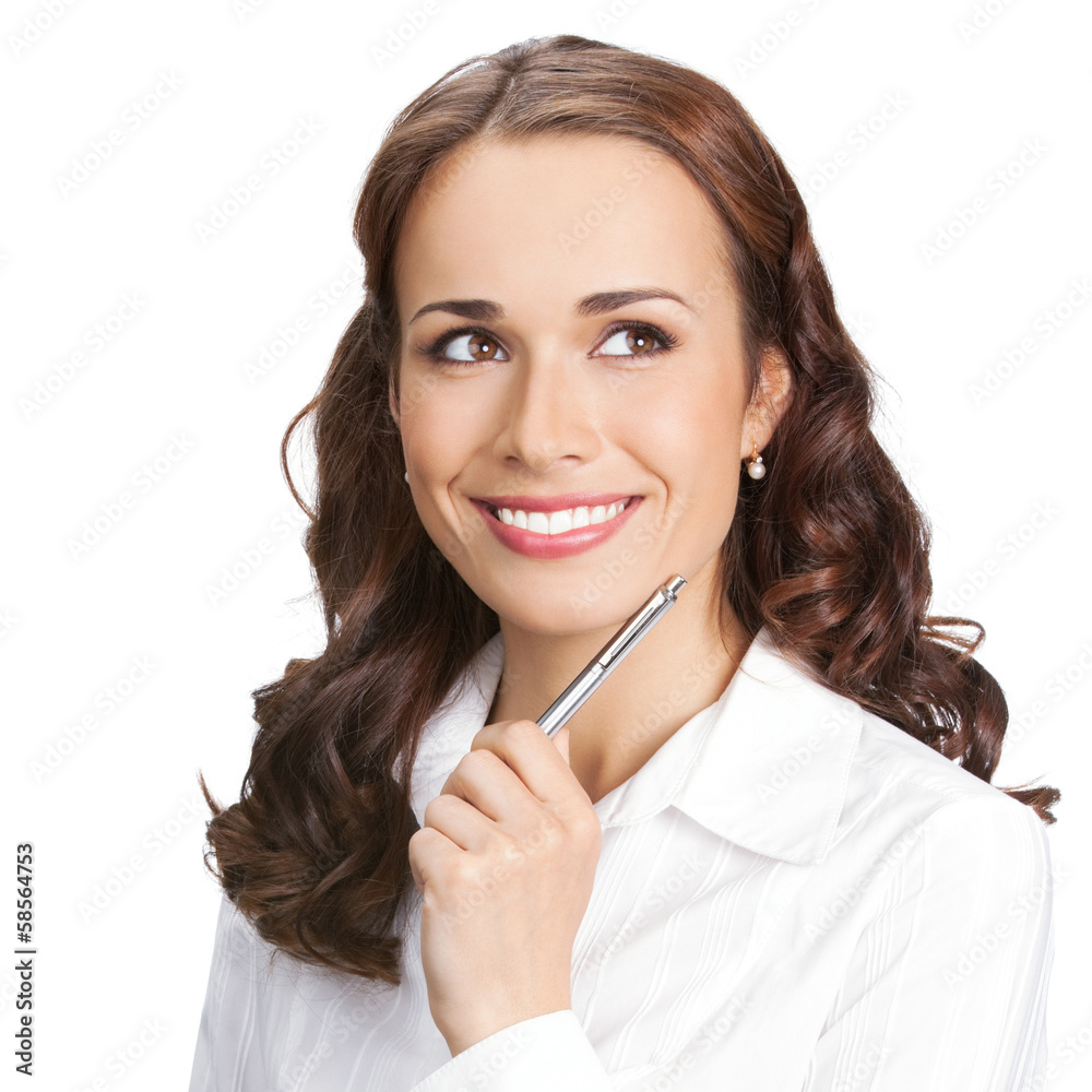 Young businesswoman with pen, isolated Young businesswoman with pen, isolated