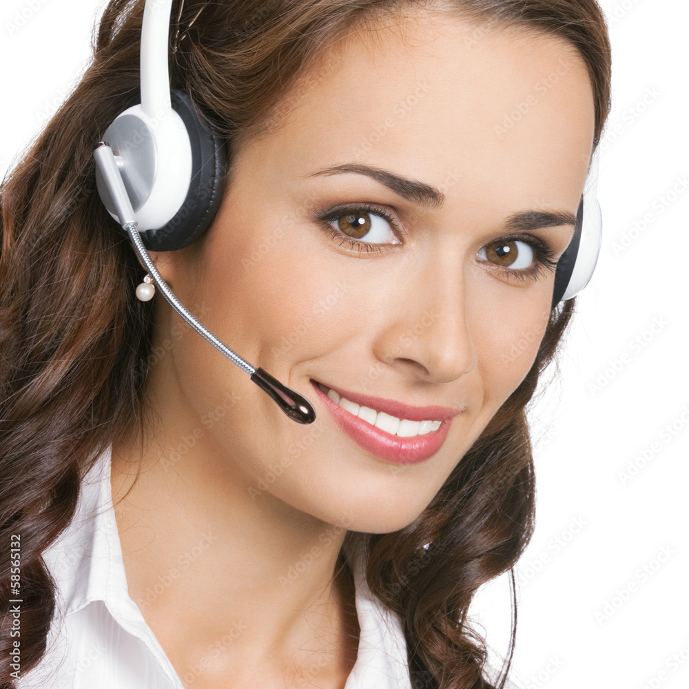 Support phone operator in headset, isolated Support phone operator in headset, isolated