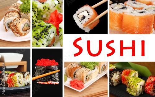 Tasty sushi collage #58566349