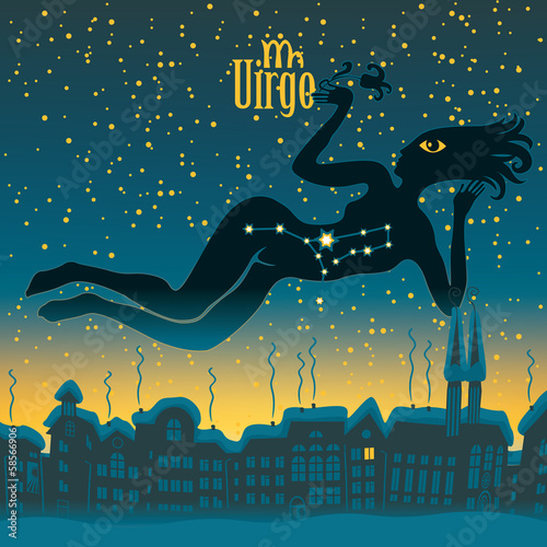 Virgo sign in the starry sky night city