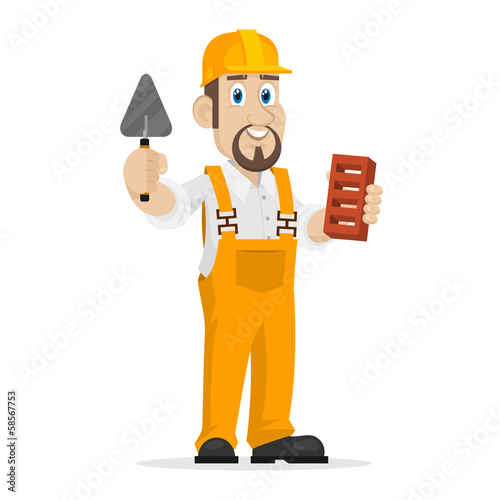 Builder holds brick and trowel