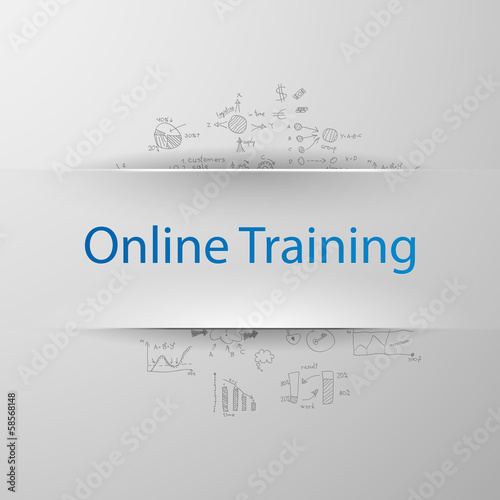 Education concept: inscription: “Online training” with formulas