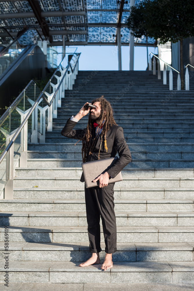 Stylish elegant dreadlocks businessman binoculars Stylish elegant dreadlocks businessman binoculars