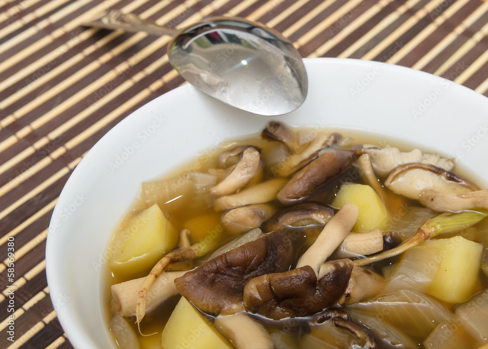Shiitake mushroom soup with onion and potato