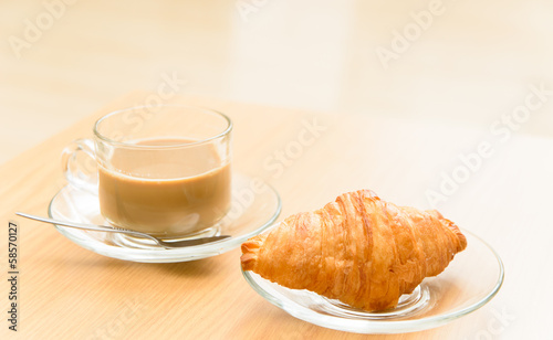 Hot Coffee and croissant in the morning time