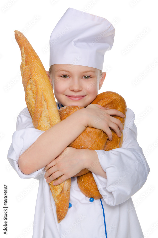 Merry baker with three loaves of bread Merry baker with three loaves of bread