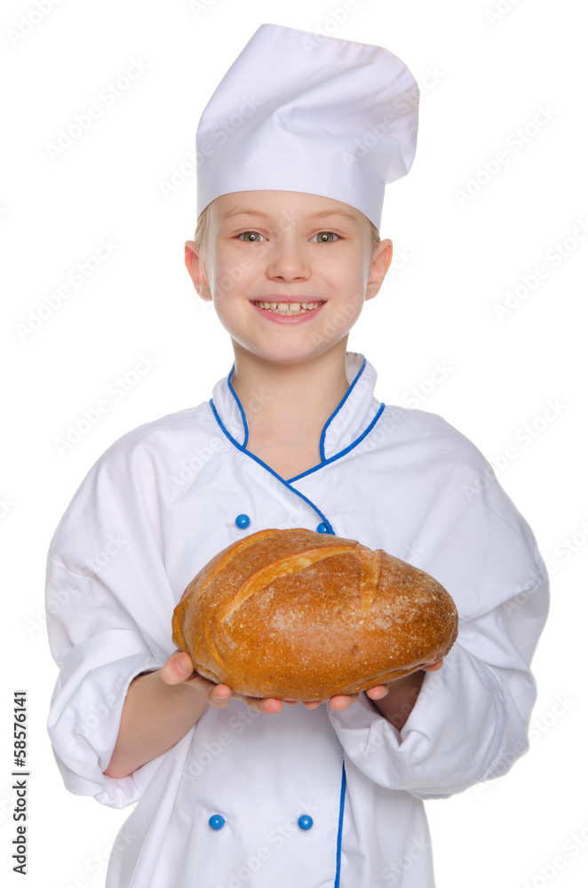 Laughing baker with a loaf of bread Laughing baker with a loaf of bread