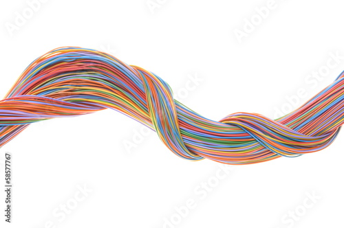 Swirl of computer network cables isolated on white background © salita2010