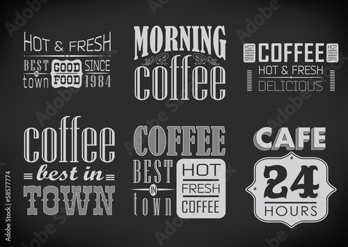 set of coffee labels on chalkboard