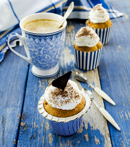 Cupcakes with marzipan and chocolate in marina style