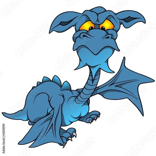 blue dragon cartoon character with yellow eyes clip art preview