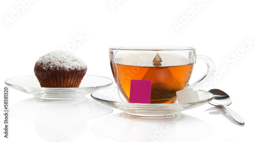 Tea, cupcake on a saucer