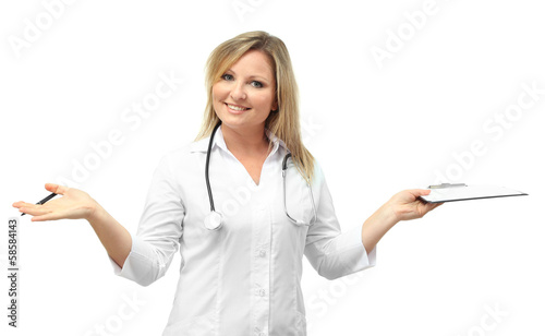 Woman doctor writing  medic...