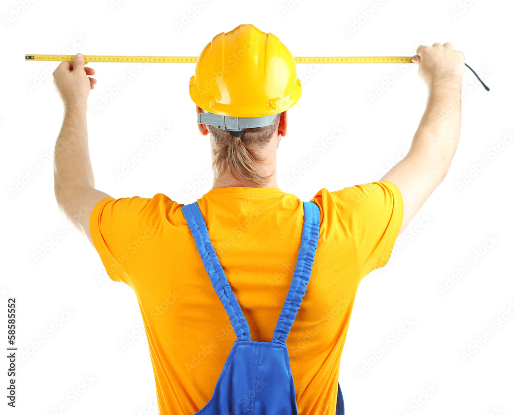 Portrait of young builder isolated on white Portrait of young builder isolated on white