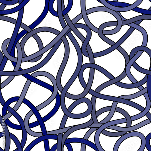 Messy tangled wires seamless pattern in blue and white, vector