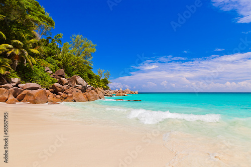 Tropical beach at island Praslin Seychelles