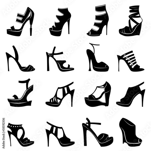 Sixteen various stylish models of women footwear