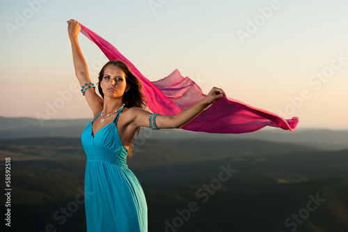 Beautiful young woman wtih red scarf