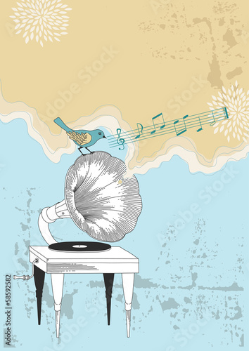 Gramophone and Blue Bird
