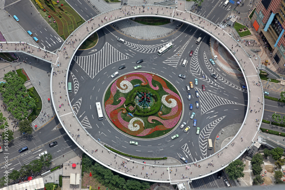 Aerial view of the crossroads in Shanghai, China