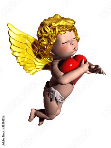 little Cupid angel embracing a love heart photo
