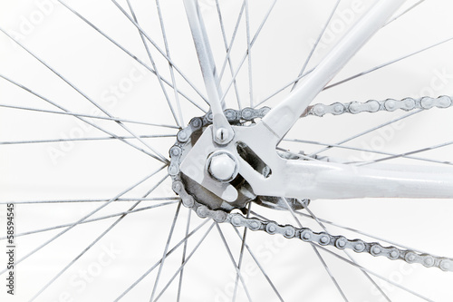 Close-up fragment of white vintage bicycle wheel