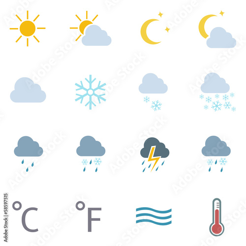 vector set of 16 color weather icons