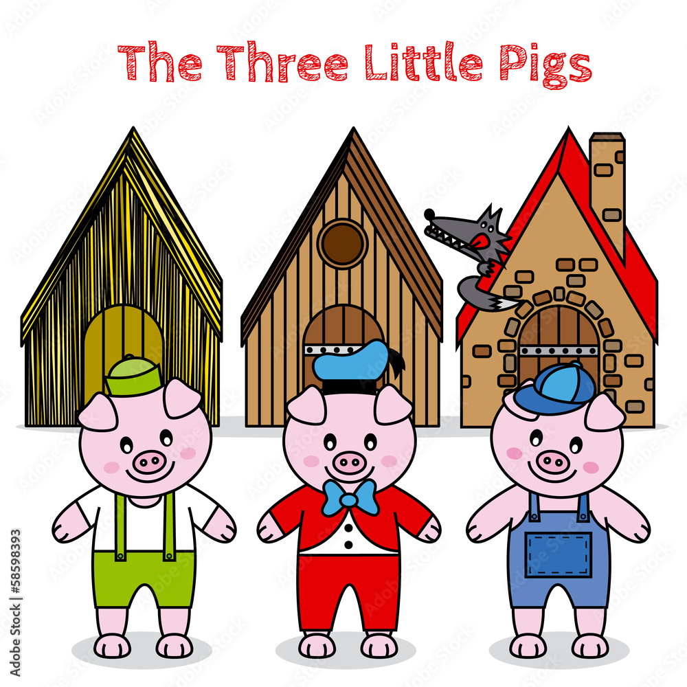 the three little pigs and the big bad wolf. children story - obrazy, fototapety, plakaty 