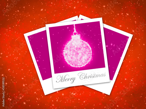 christmas ball frame on staryy red background photo