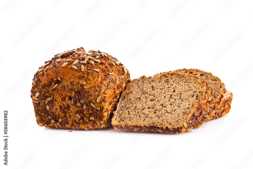 Brown seed biobread isolated on white background Brown seed biobread isolated on white background