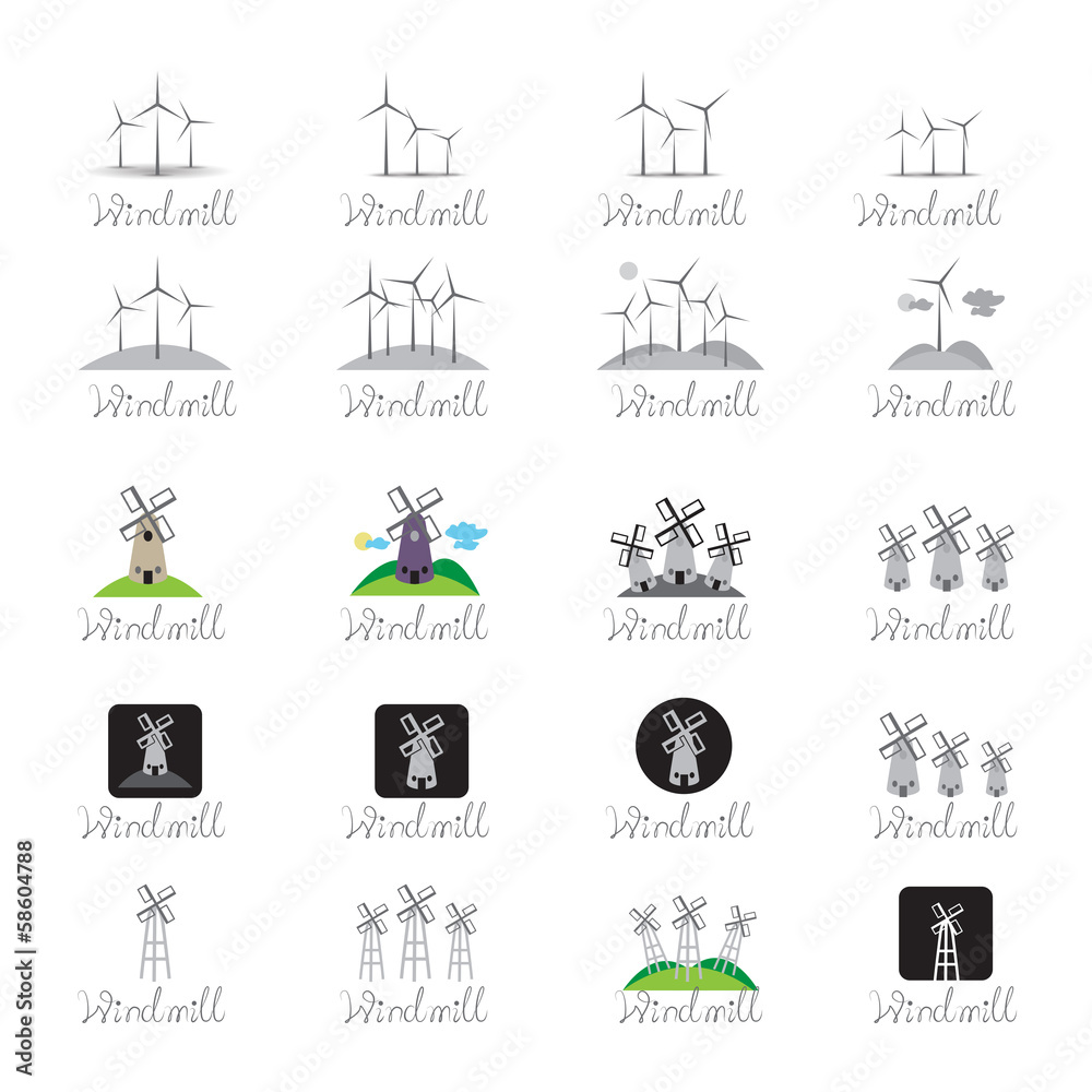 Windmill Icons Set - Isolated On White Background