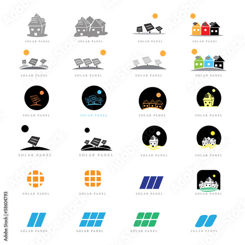 Solar Panel Icons Set - Isolated On White Background