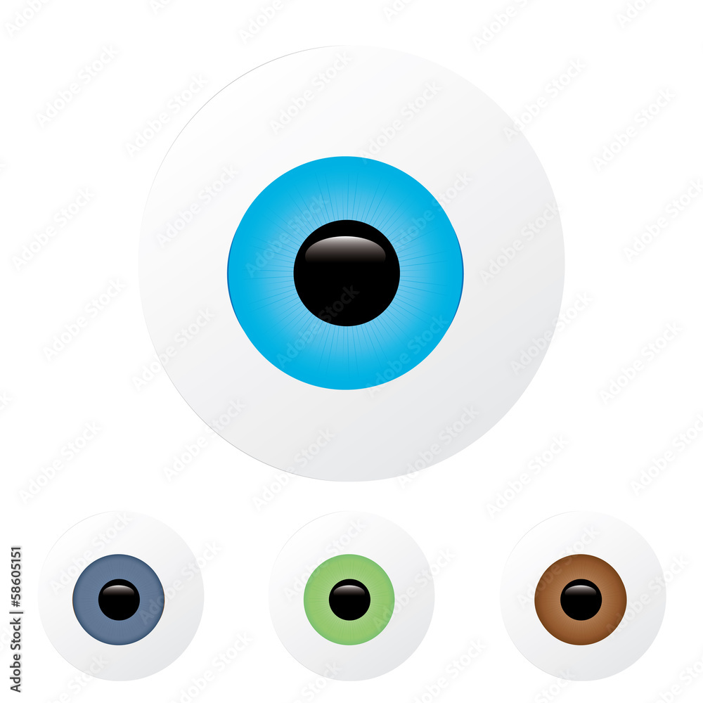 Eyeball with blue and turquoise colored iris
