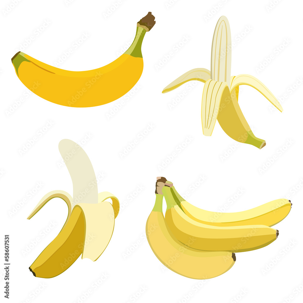 Set of bananas. Isolated on white