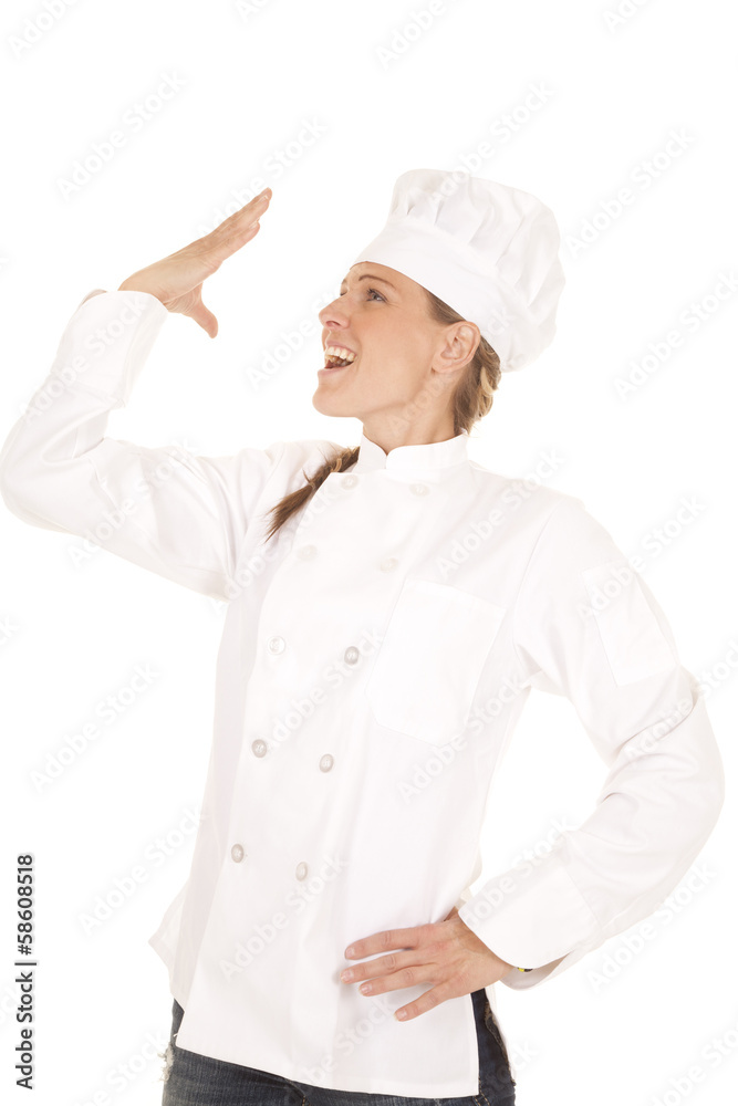 woman chef hand out face woman chef hand out face