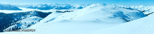 Morning winter mountain panorama  Hochkoenig region  Austria .