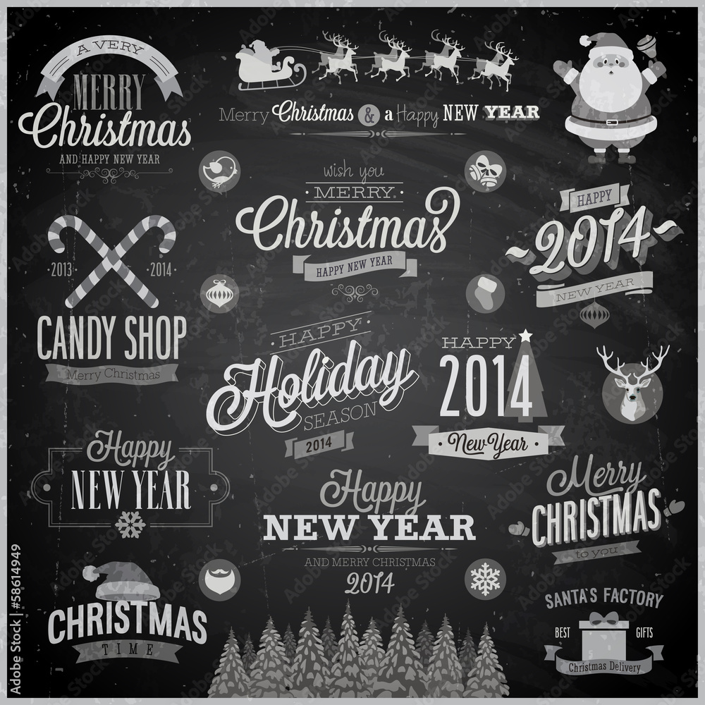 Christmas set - emblems, decorative elements - Chalkboard.