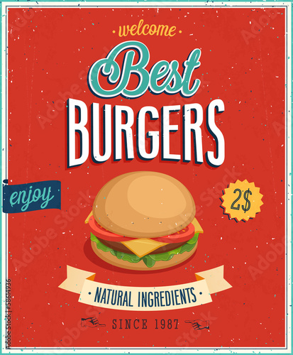 Vintage Burgers Poster. Vector illustration.