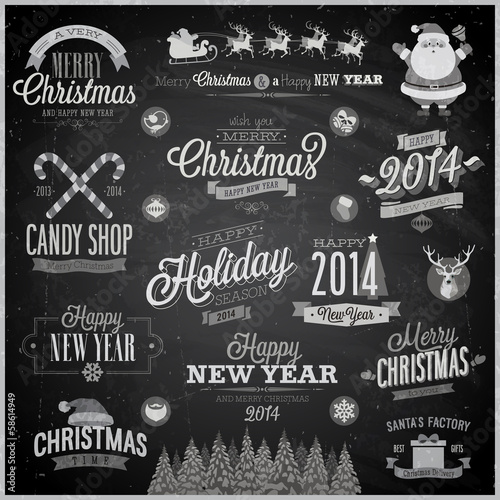 Christmas set - emblems, decorative elements - Chalkboard.