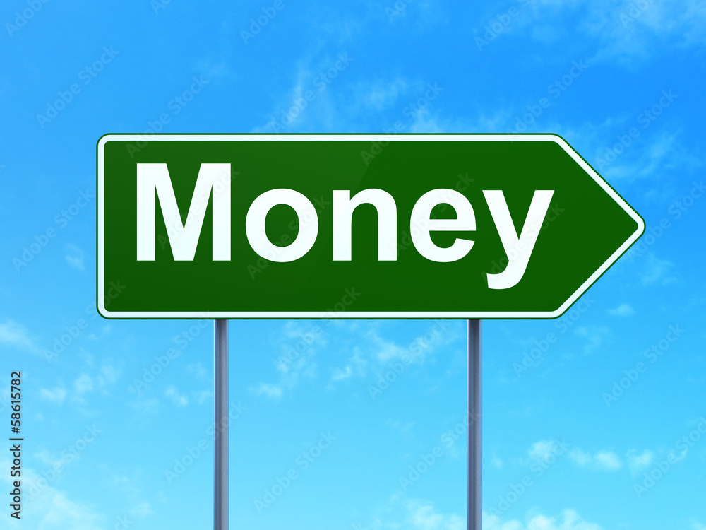 Finance concept: Money on road sign background Finance concept: Money on road sign background