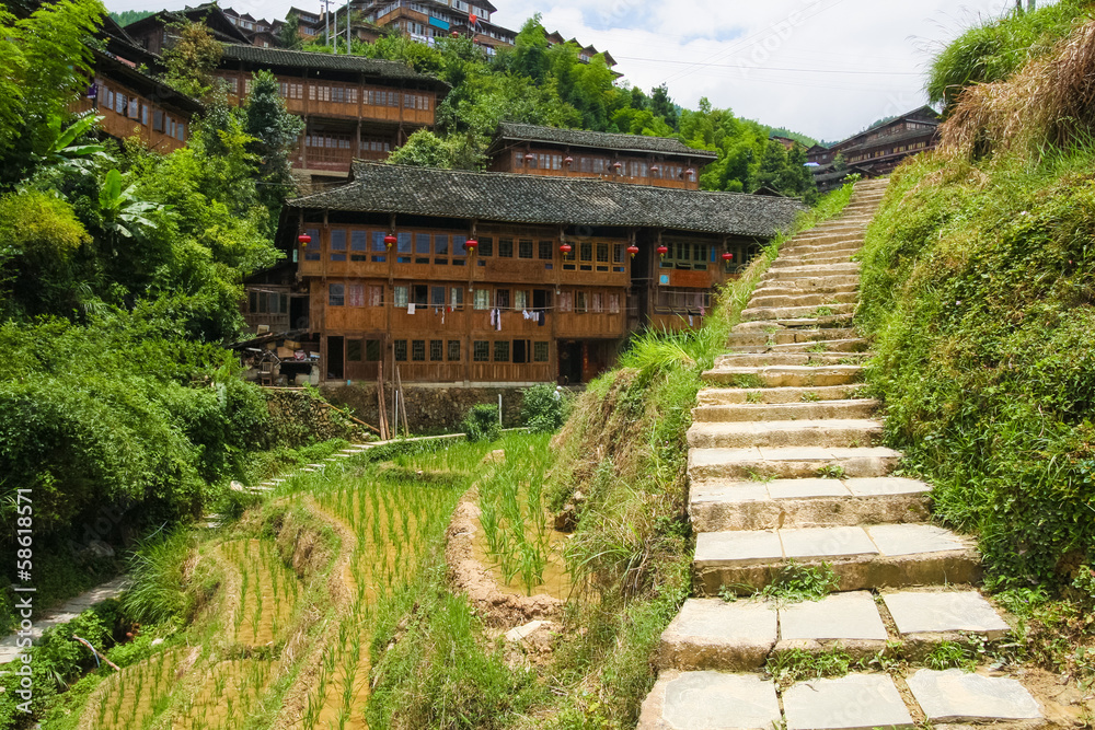 Stone steps in ping'an village at longsheng china