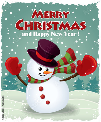 Vintage christmas poster design with snowman