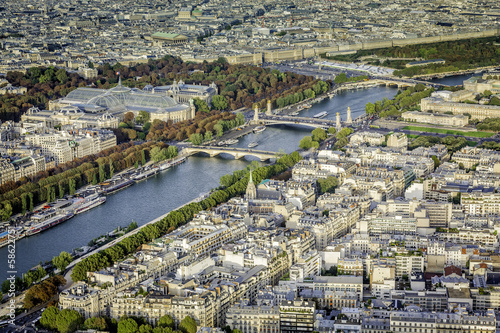 Aerial view of Paris with Seine River