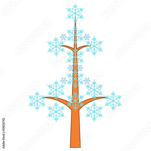 Tree in snow flakes